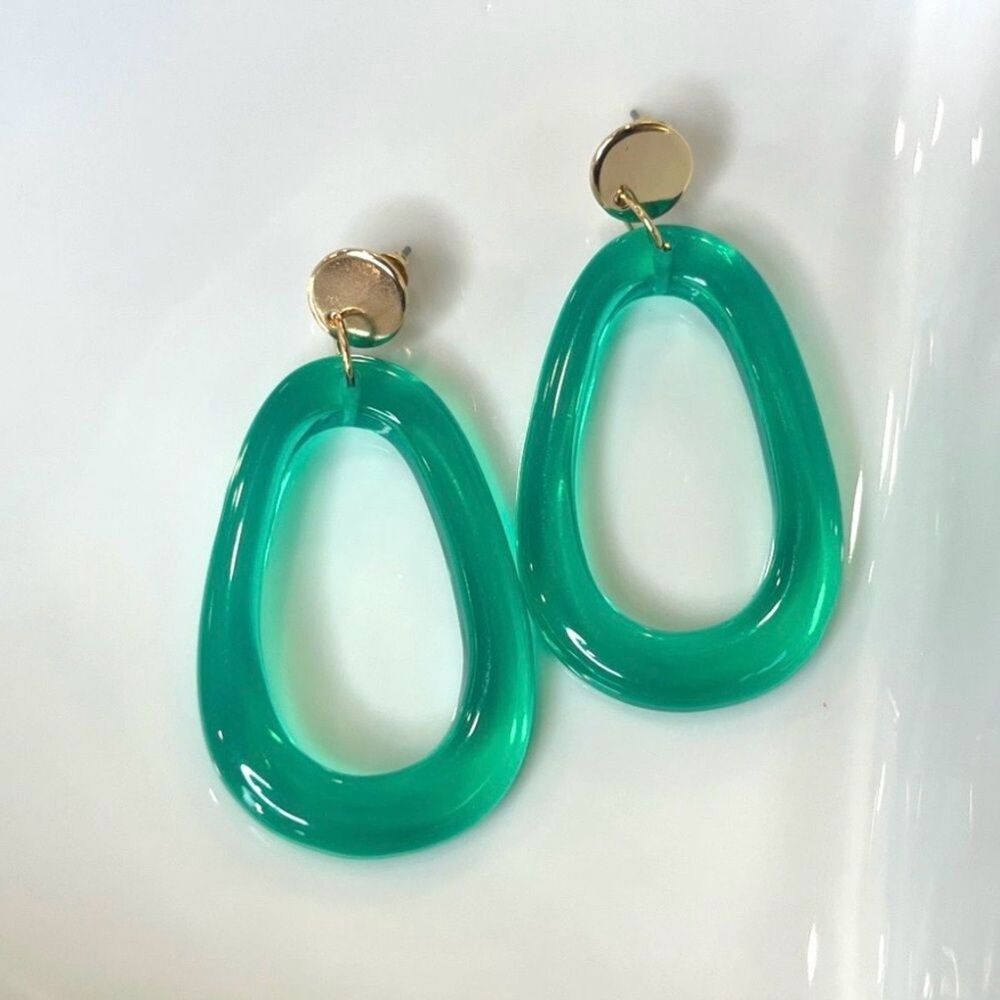 GAP Hoop Drop Earrings NWT Post Retro Green Gold